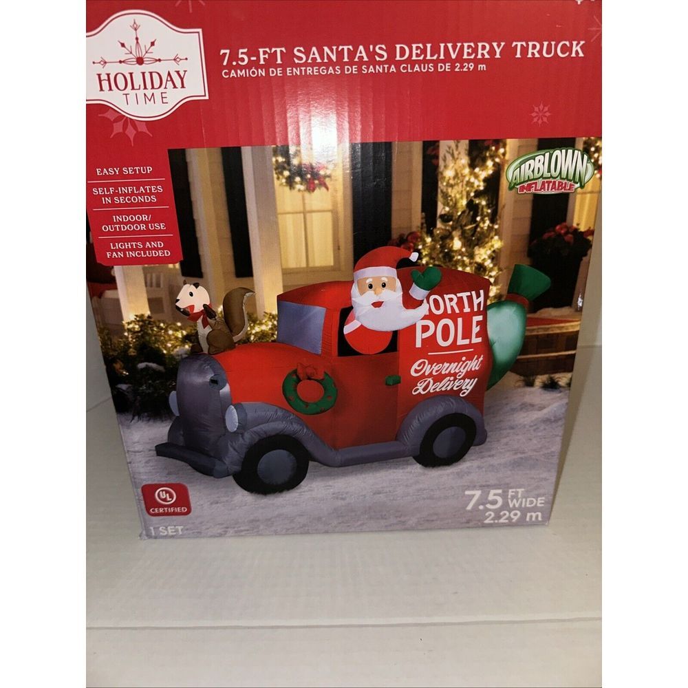 Santa's Delivery Truck W Squirrel 7.5 Foot Air blown Inflatables Holiday Time